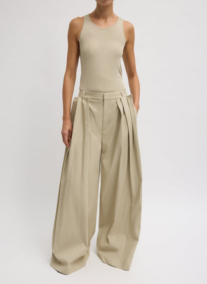 Luxe Spring Twill Tucked Pleated Wide Leg Trouser | Tibi Best Seller