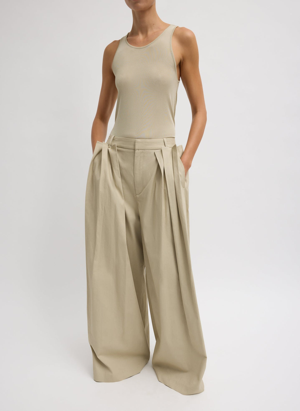 Luxe Spring Twill Tucked Pleated Wide Leg Trouser | Tibi Best Seller