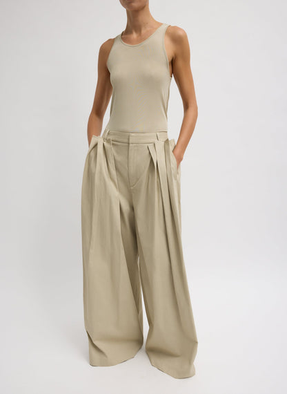 Luxe Spring Twill Tucked Pleated Wide Leg Trouser | Tibi Best Seller
