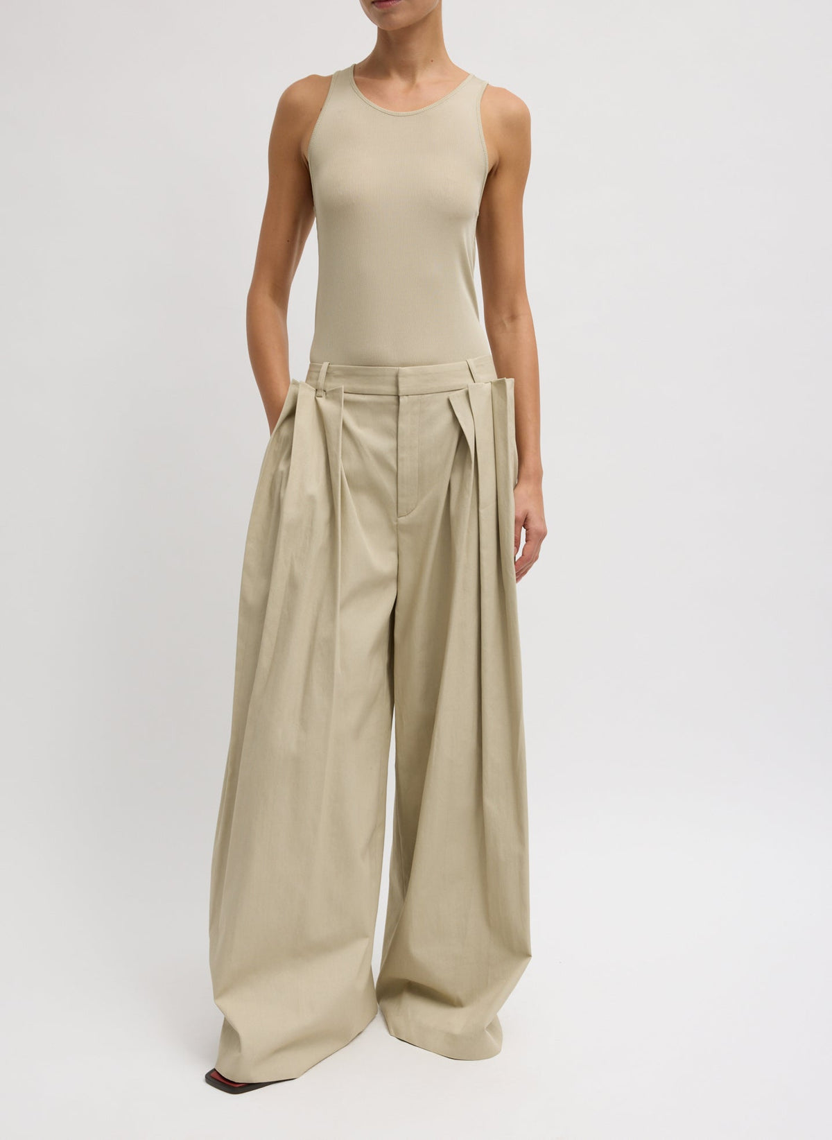 Luxe Spring Twill Tucked Pleated Wide Leg Trouser | Tibi Best Seller