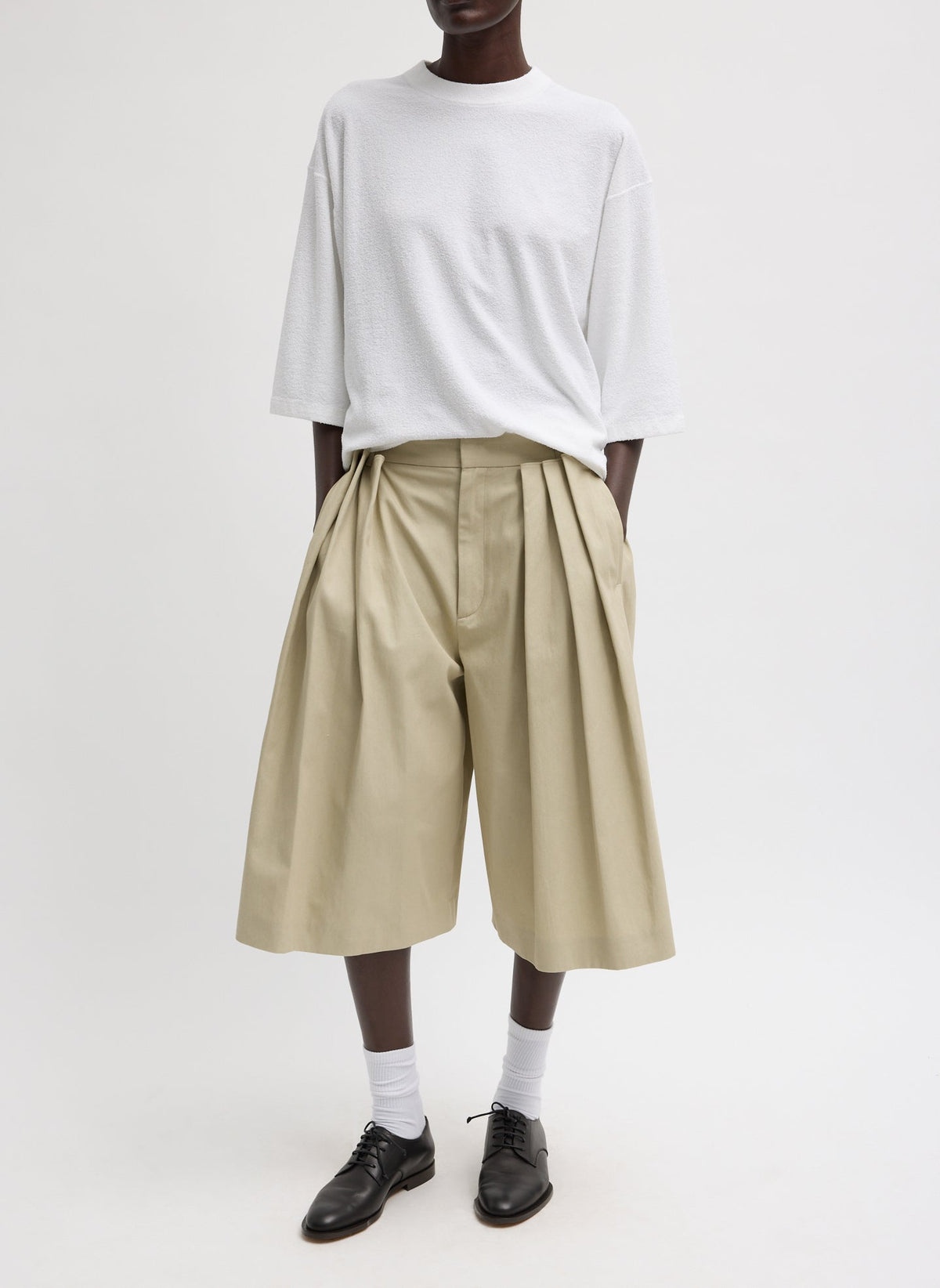 Luxe Spring Twill Tucked Pleated Wide Leg Short | Tibi Signature