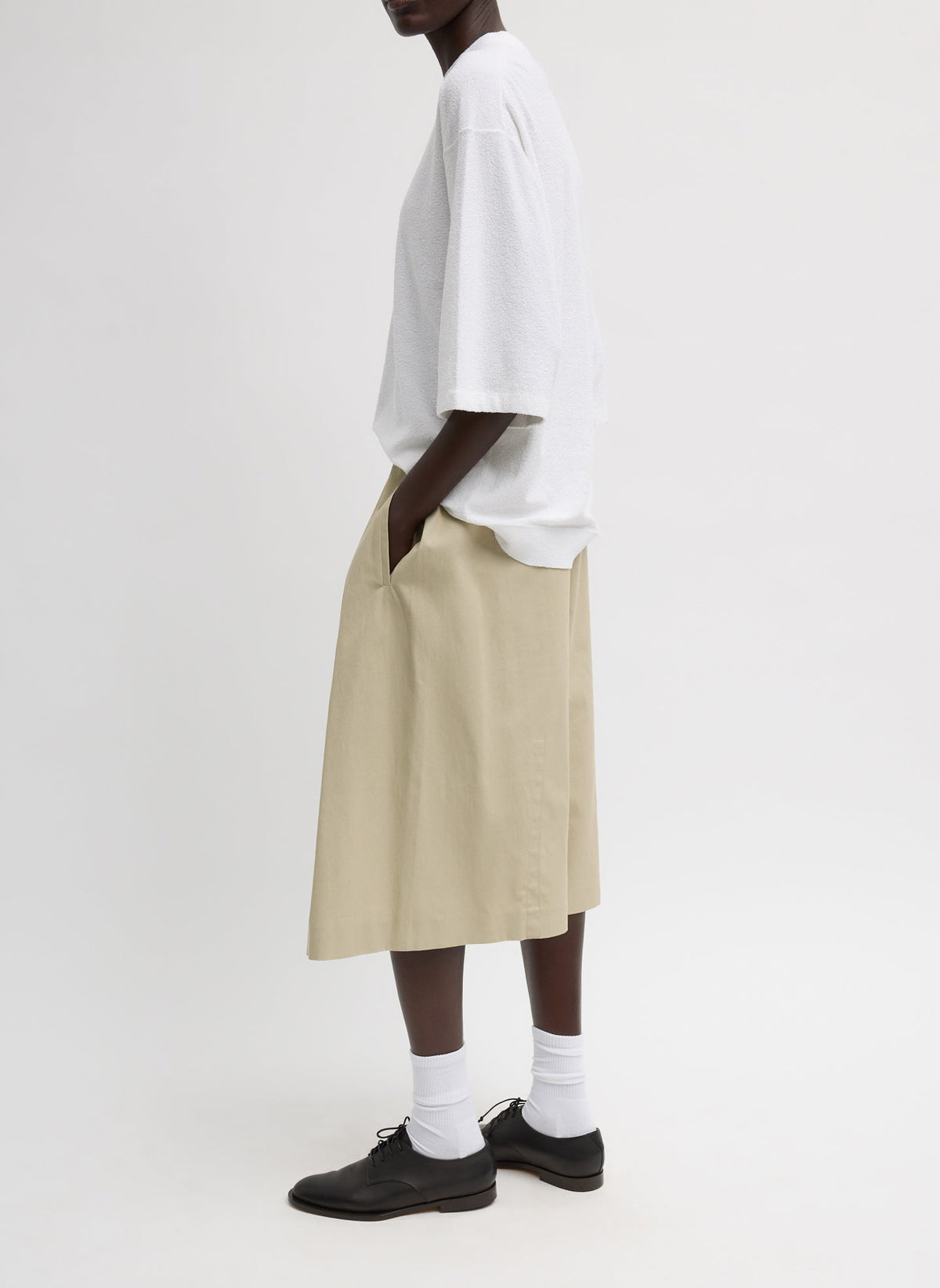 Luxe Spring Twill Tucked Pleated Wide Leg Short | Tibi Signature