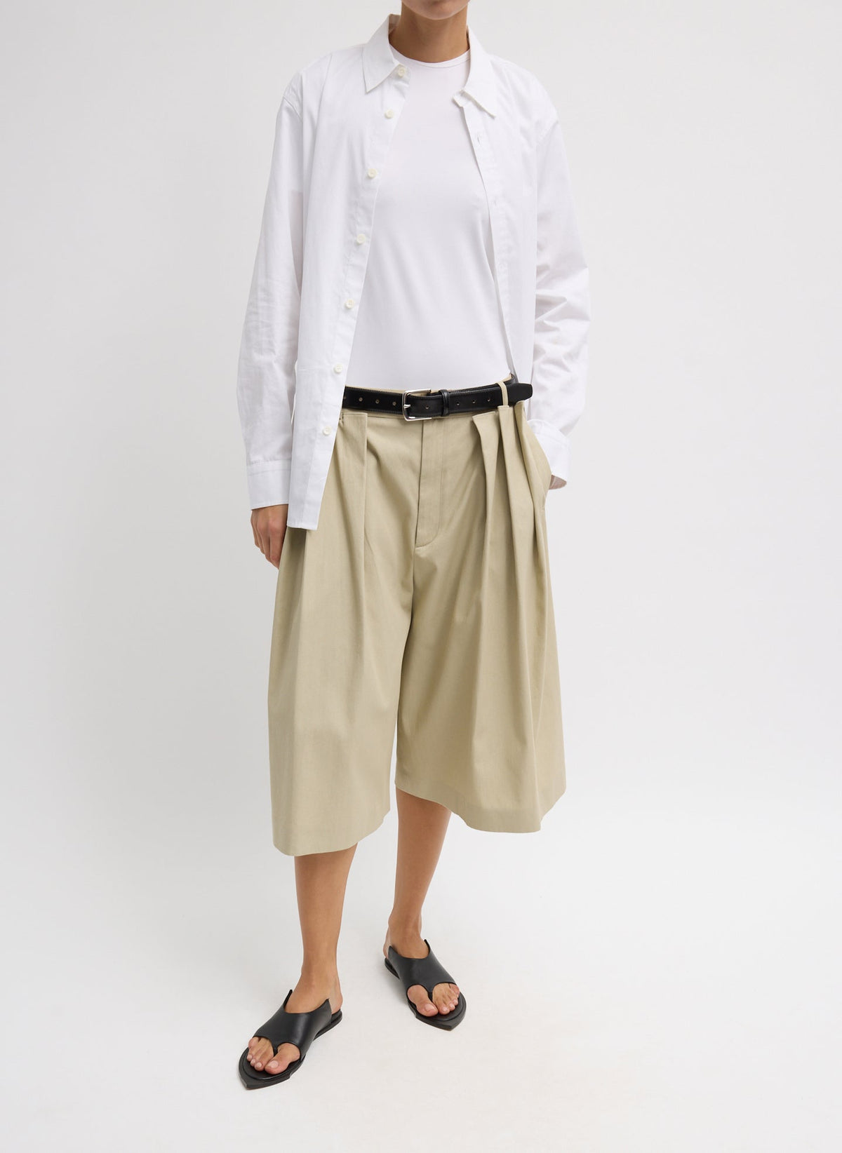 Luxe Spring Twill Tucked Pleated Wide Leg Short | Tibi Signature