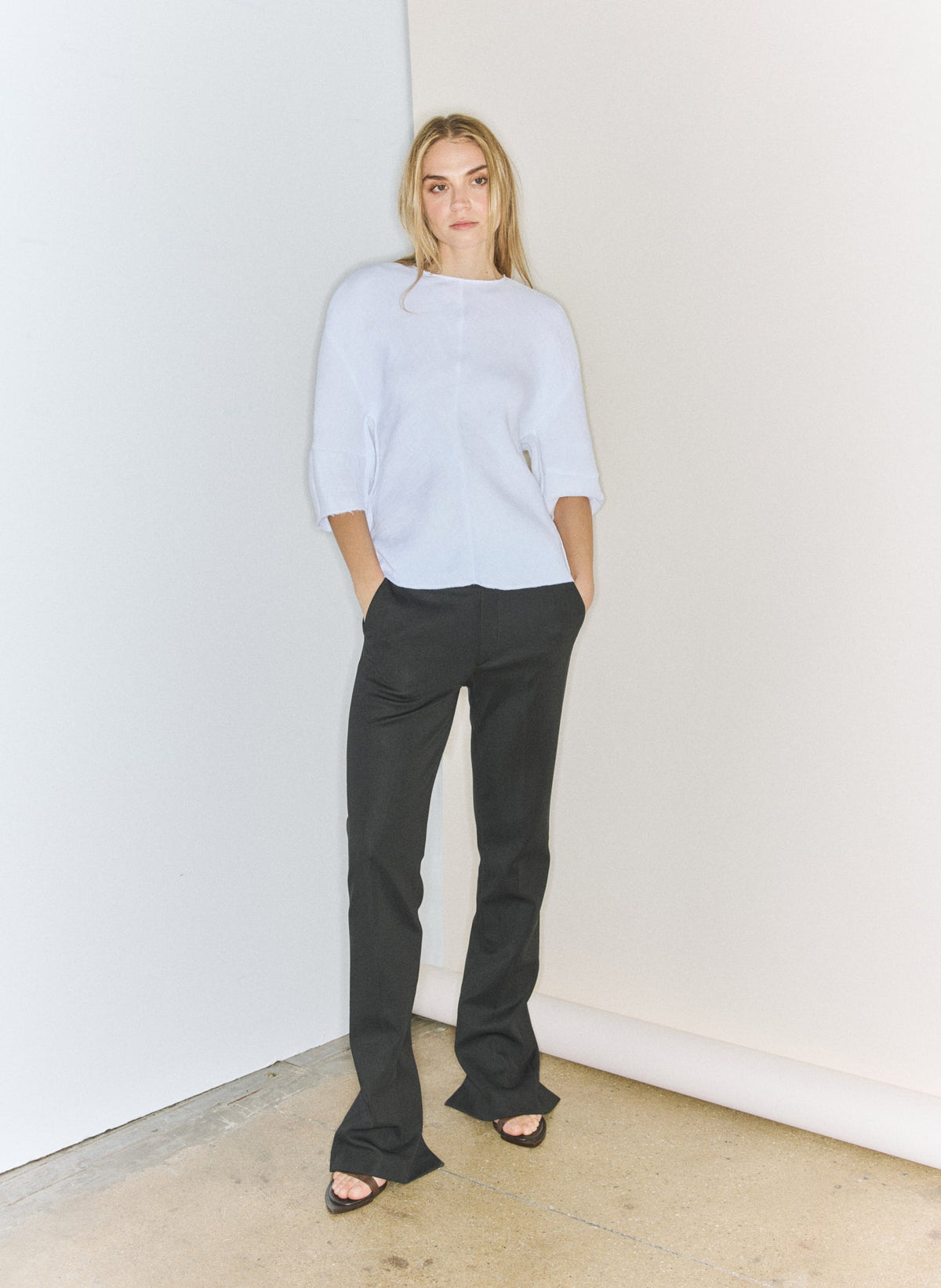 Spring Bonded Twill Elfie Trousers With Slits | Tibi Premium