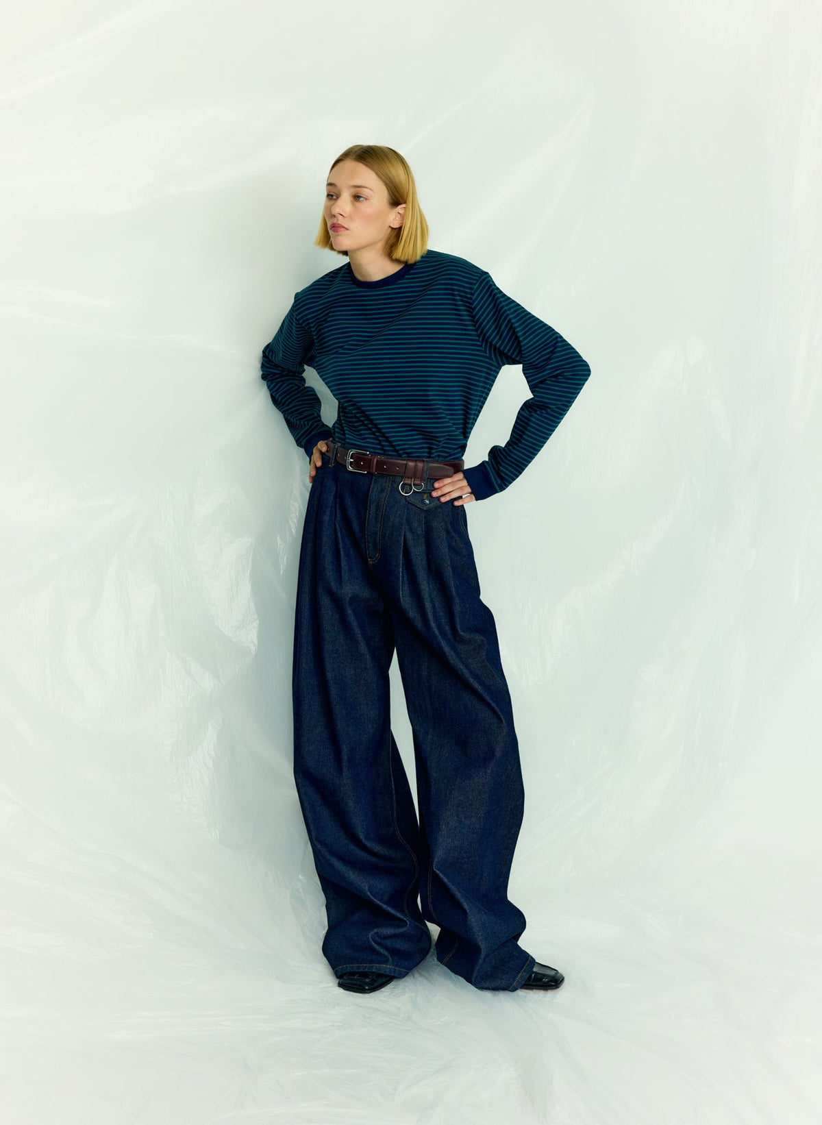 Indigo Denim Triple Pleat Jean | Tibi Sale