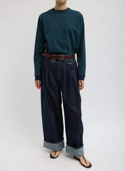 Indigo Denim Triple Pleat Jean | Tibi Sale