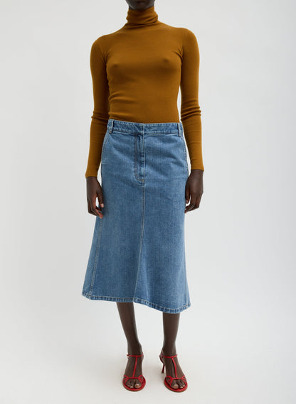 Classic Denim Sculpted Silke Skirt | Tibi Customer Favorite
