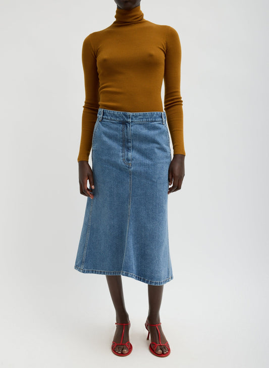 Classic Denim Sculpted Silke Skirt | Tibi Customer Favorite
