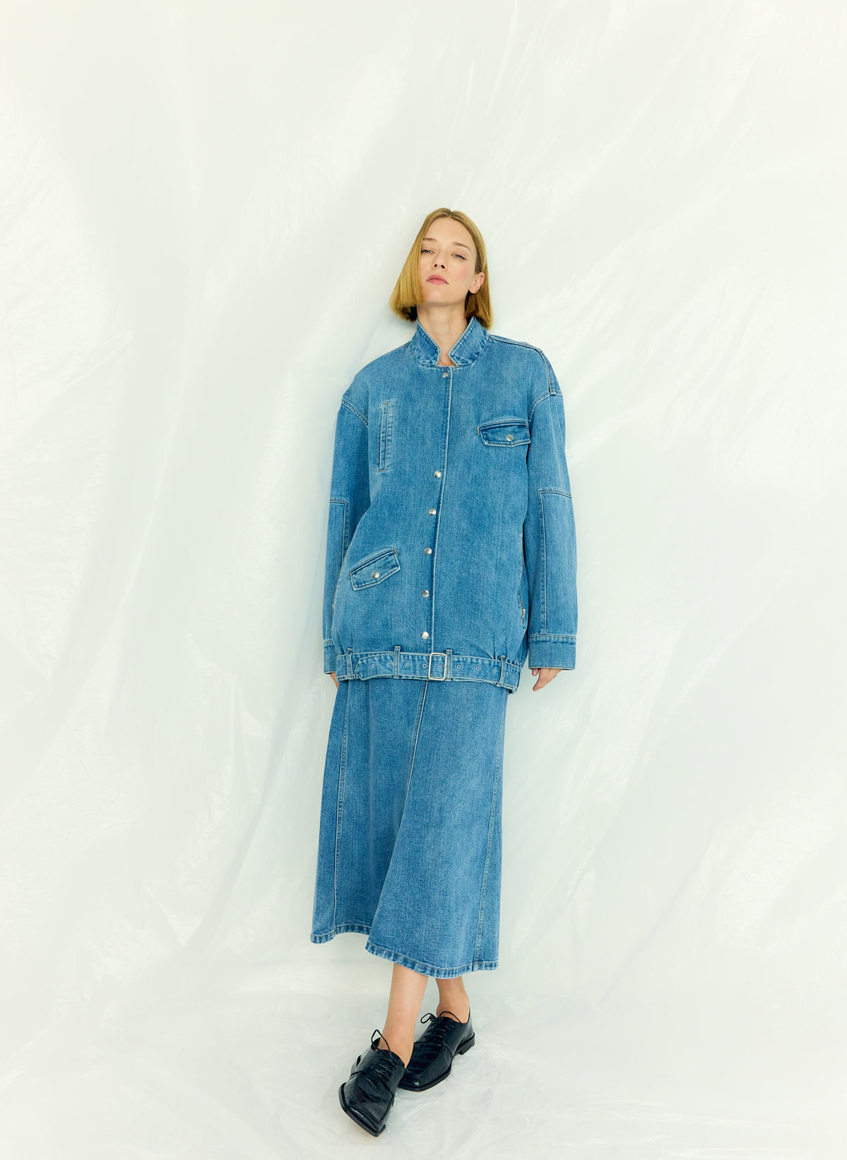 Classic Denim Sculpted Silke Skirt | Tibi Customer Favorite