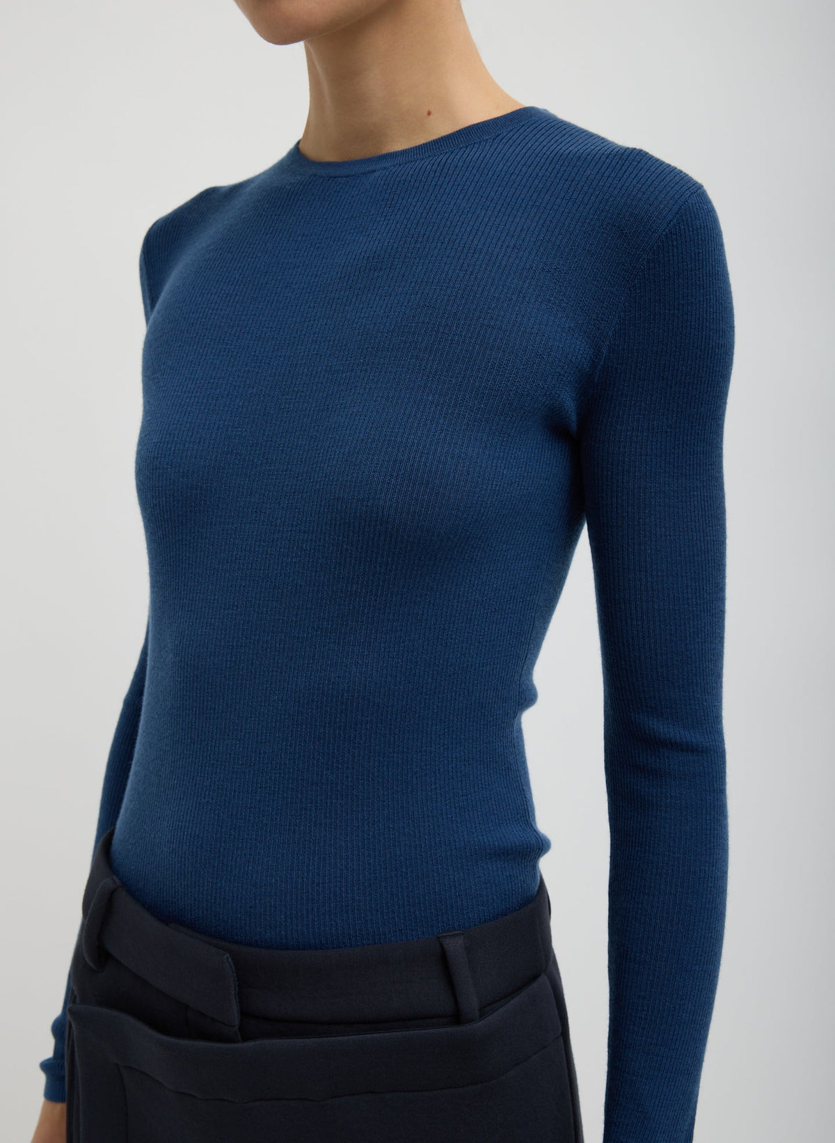 Featherweight Ribbed Sweater Crewneck Pullover | Tibi Signature