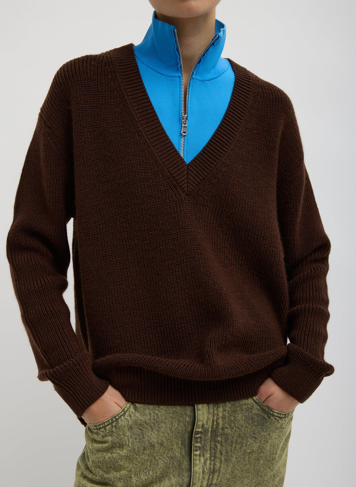 Cardigan Stitch V-Neck With Removable Dickie | Tibi Classic