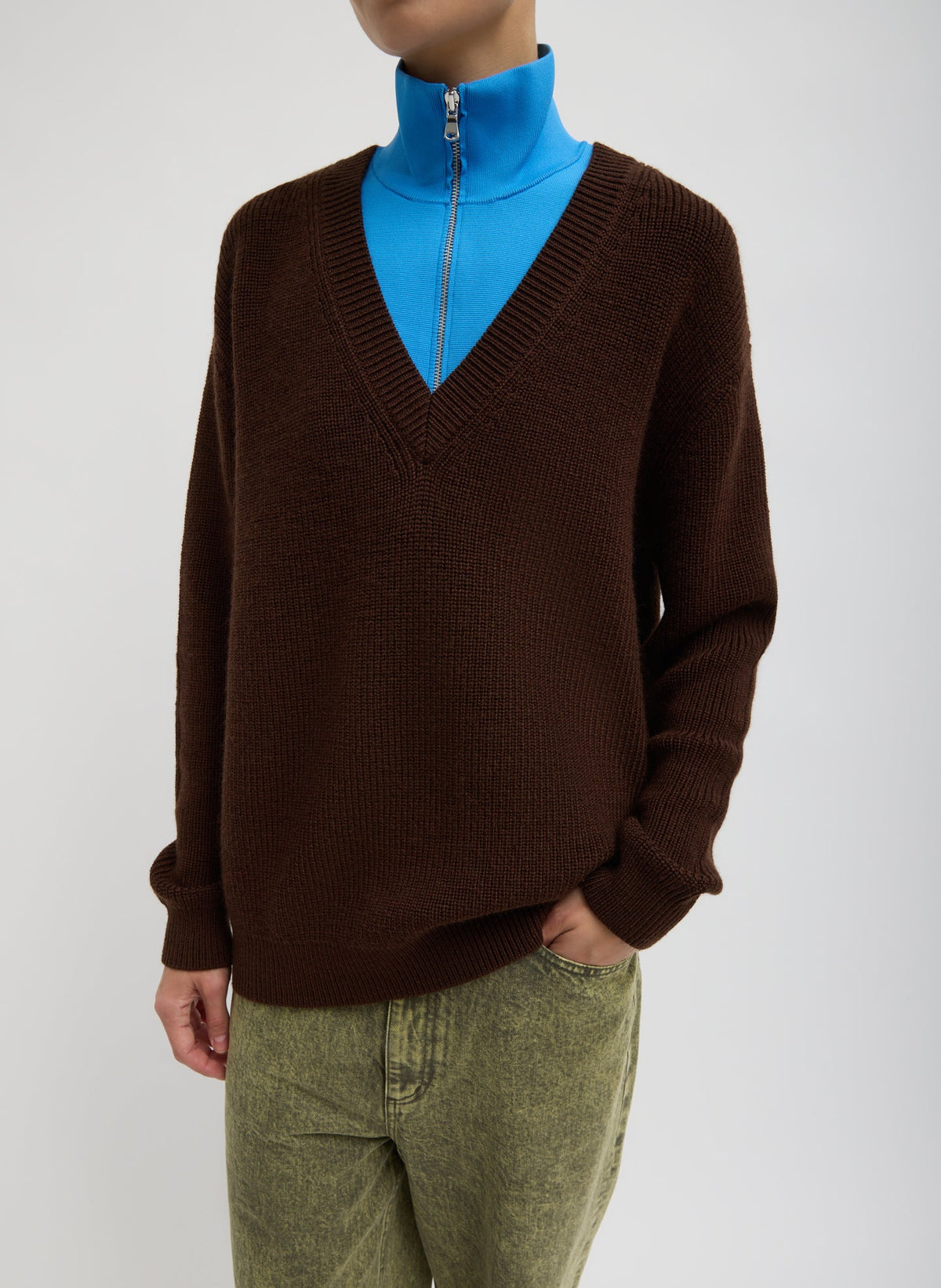 Cardigan Stitch V-Neck With Removable Dickie | Tibi Classic
