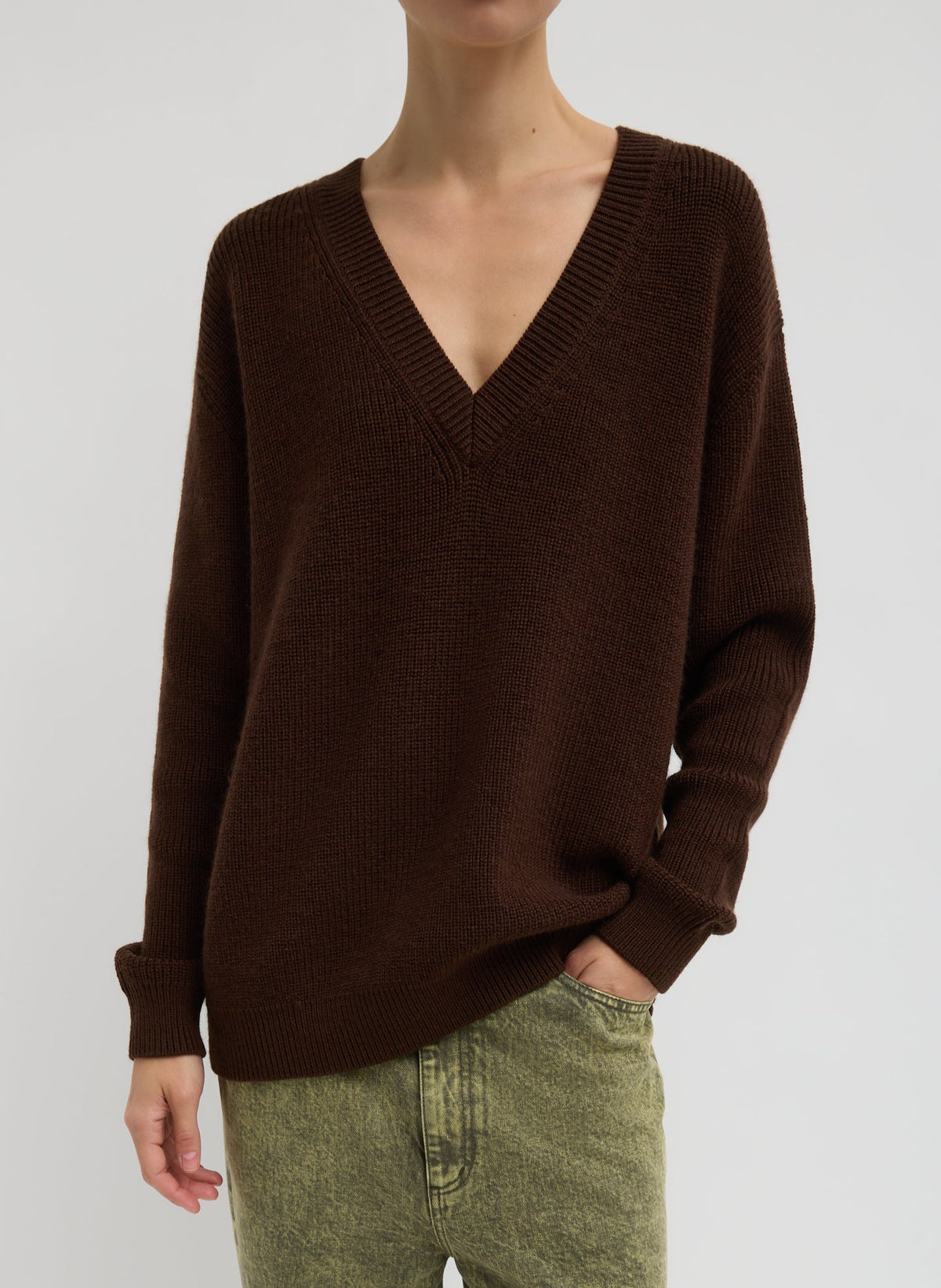 Cardigan Stitch V-Neck With Removable Dickie | Tibi Classic