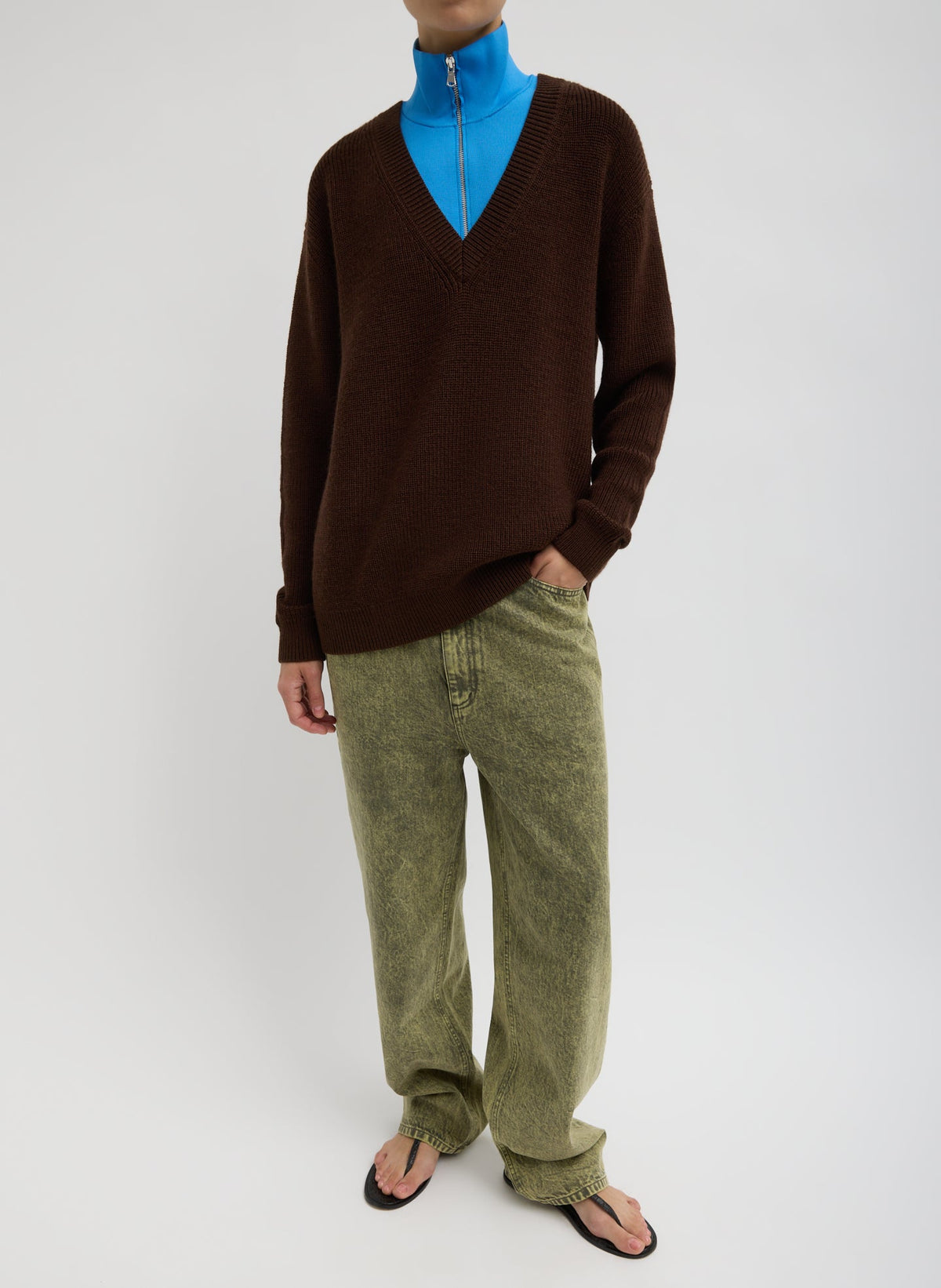 Cardigan Stitch V-Neck With Removable Dickie | Tibi Classic