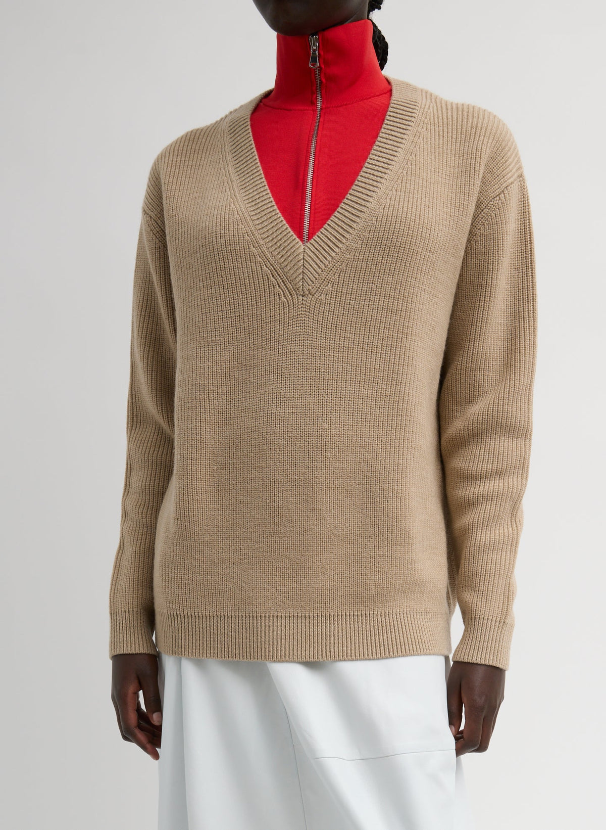 Cardigan Stitch V-Neck With Removable Dickie | Tibi Value