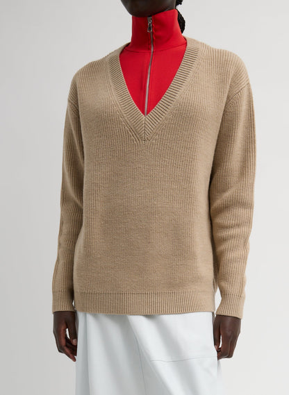 Cardigan Stitch V-Neck With Removable Dickie | Tibi Value