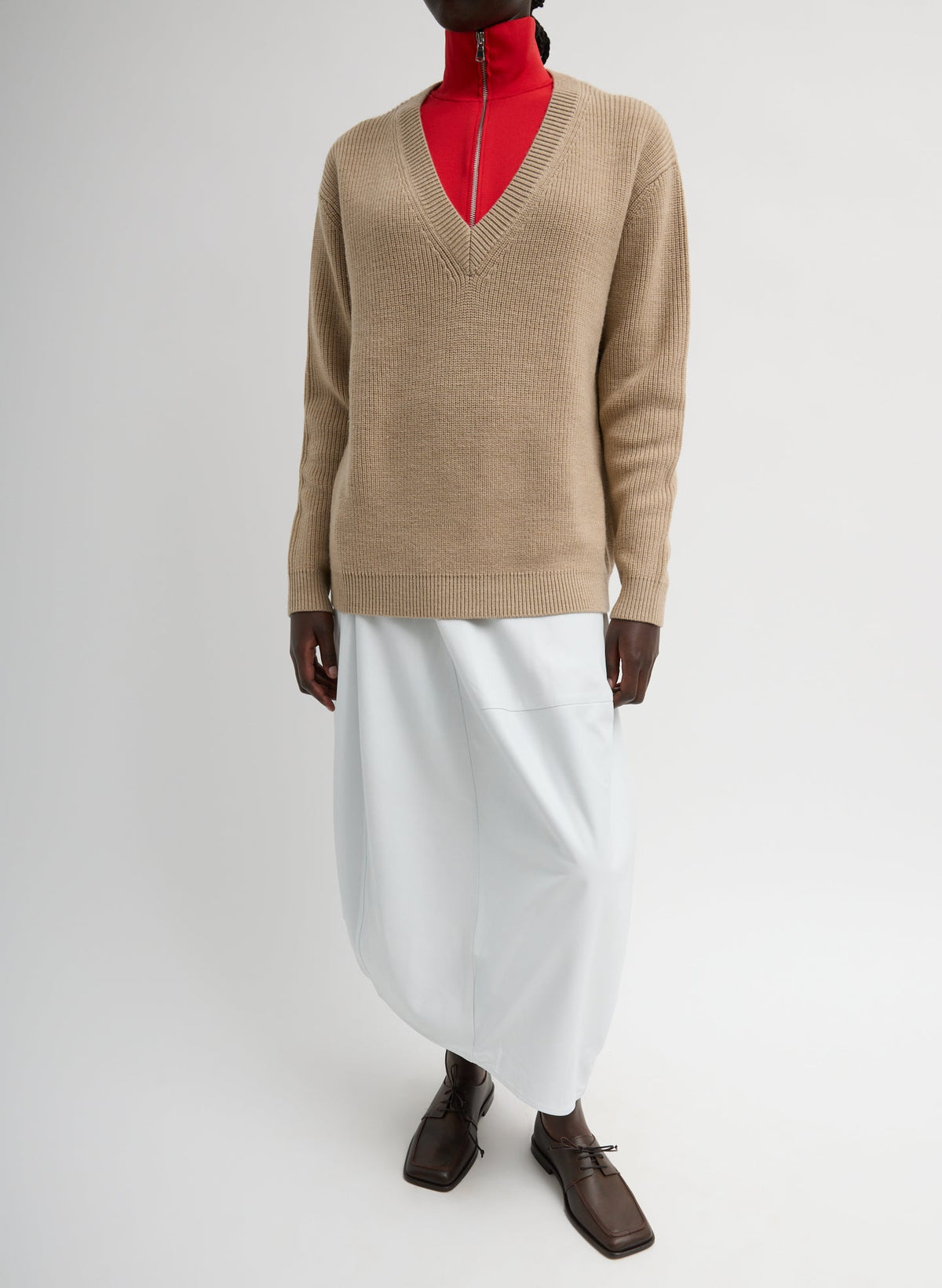 Cardigan Stitch V-Neck With Removable Dickie | Tibi Value