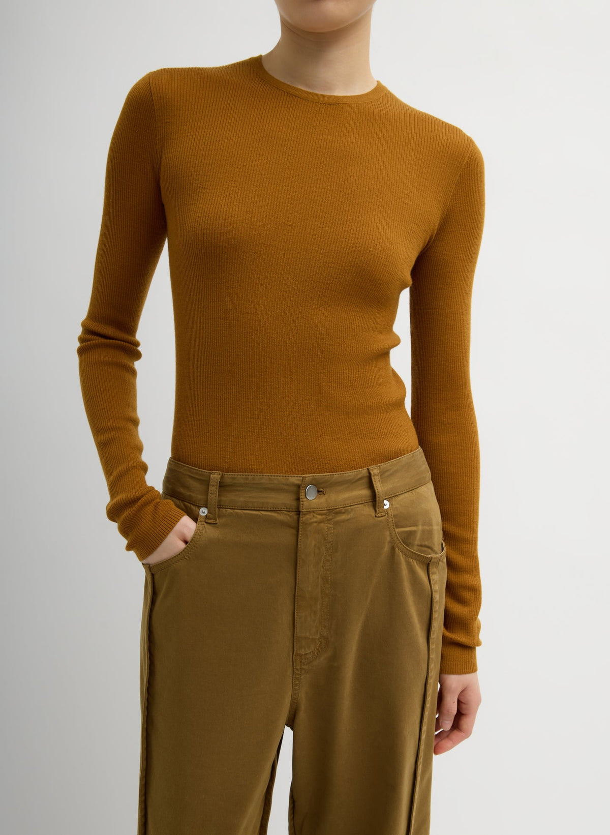 Featherweight Ribbed Sweater Crewneck Pullover | Tibi Smart Buy
