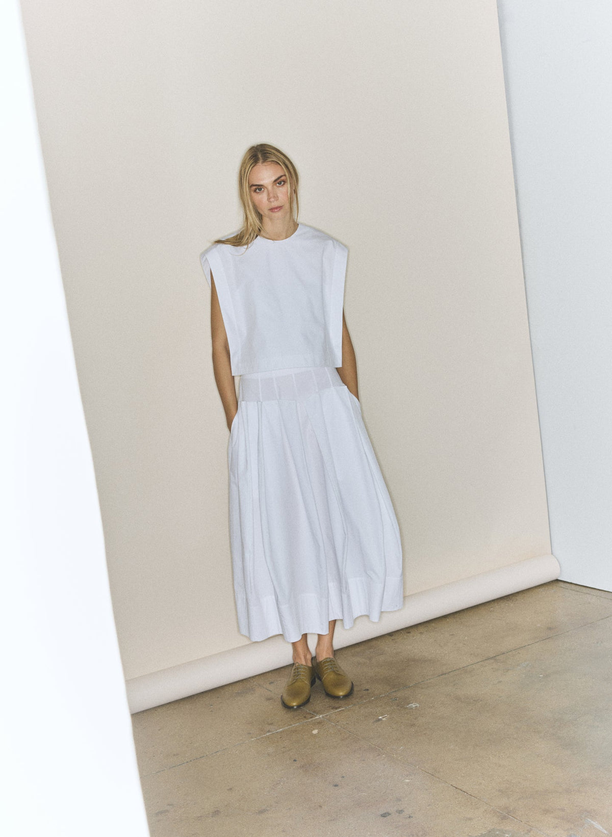 Compact Eco Poplin Cropped Square Top | Tibi Everyday