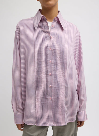 Ultra Light Silk Tencel Striped Pintucked Shirt | Tibi Everyday