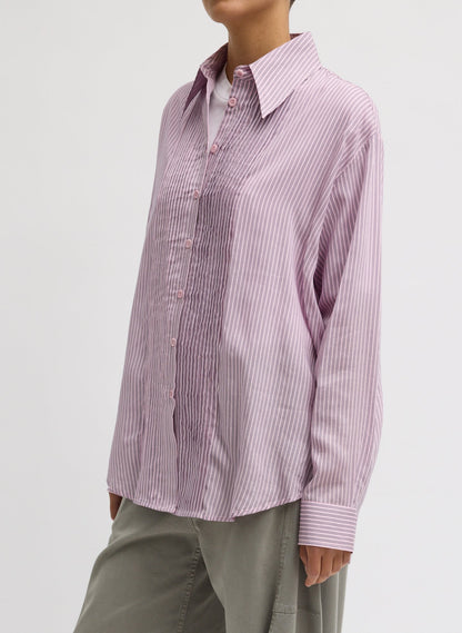 Ultra Light Silk Tencel Striped Pintucked Shirt | Tibi Everyday