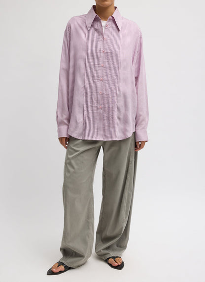 Ultra Light Silk Tencel Striped Pintucked Shirt | Tibi Everyday