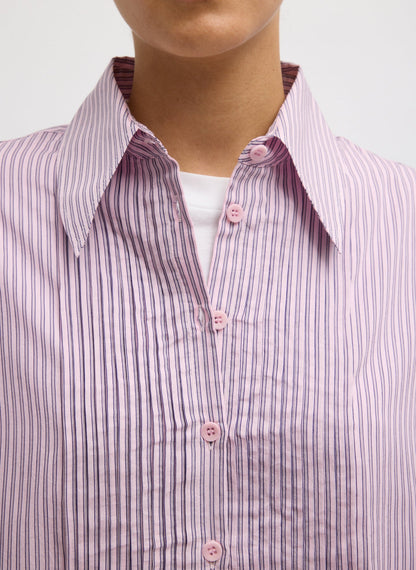 Ultra Light Silk Tencel Striped Pintucked Shirt | Tibi Everyday