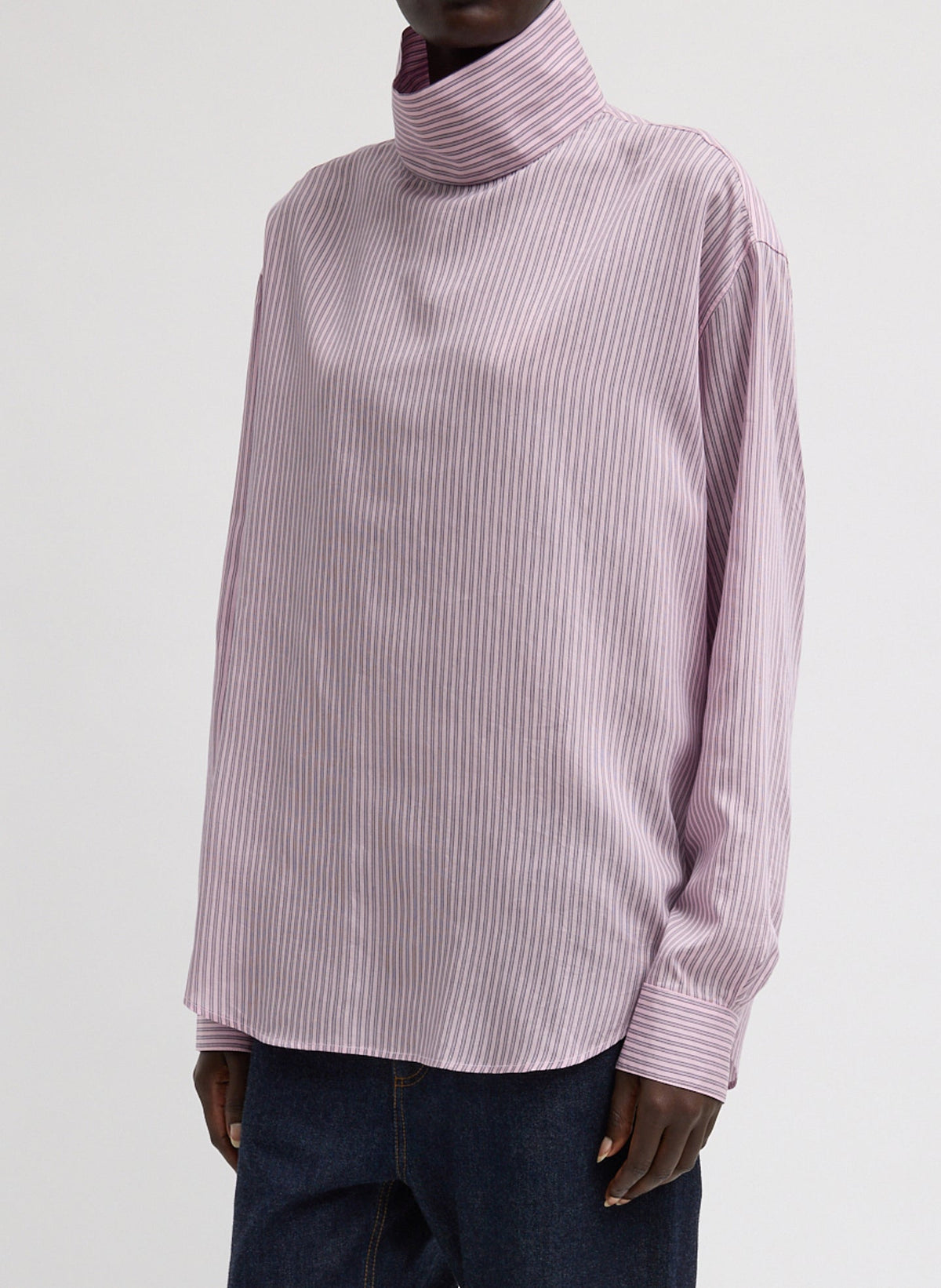 Ultra Light Silk Tencel Striped Funnel Neck Shirt | Tibi Deals