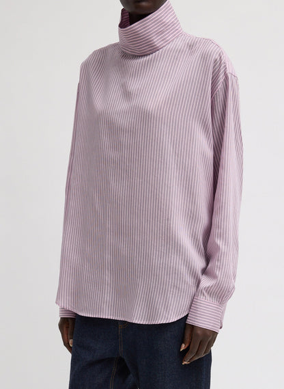 Ultra Light Silk Tencel Striped Funnel Neck Shirt | Tibi Deals