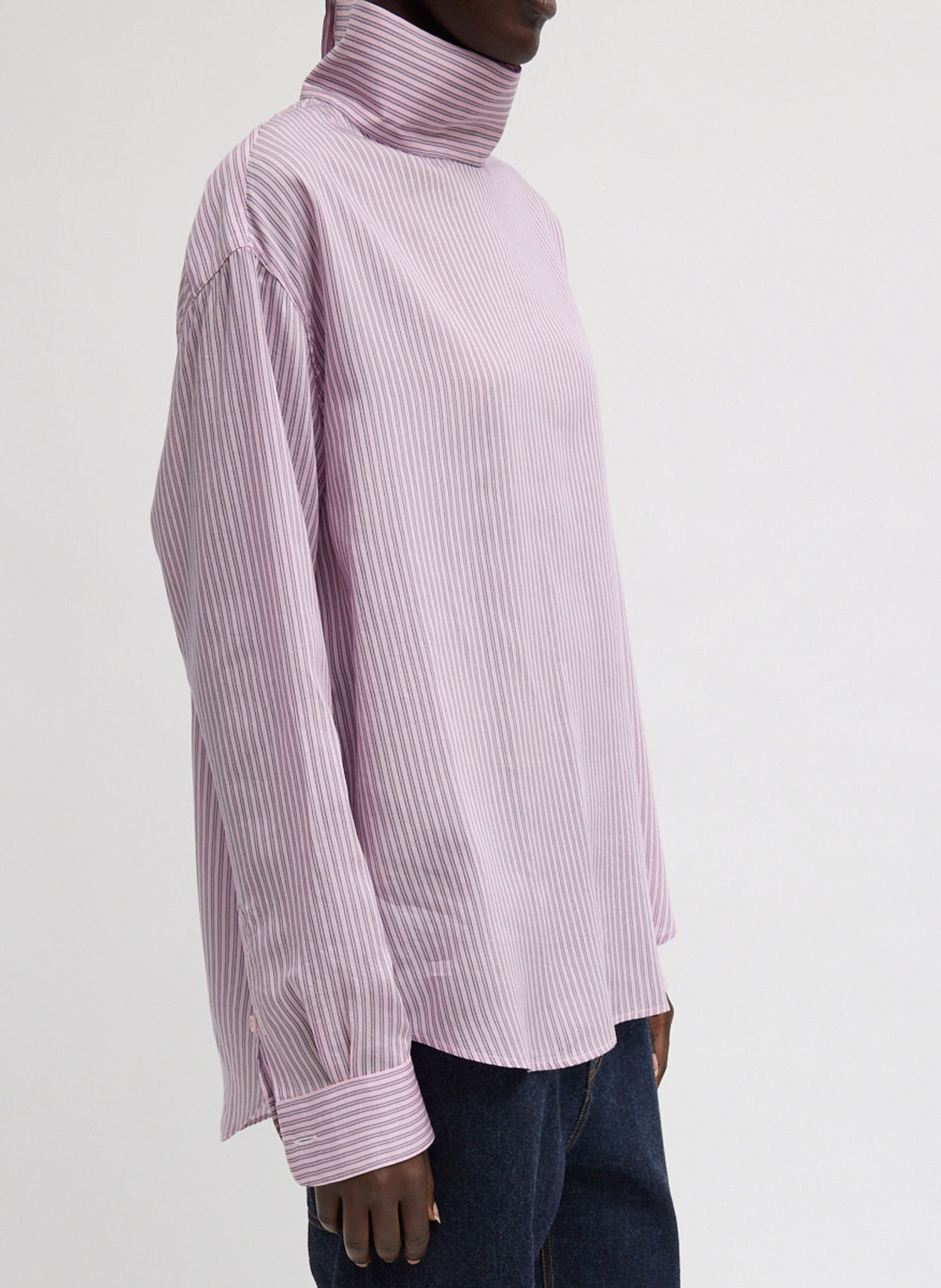 Ultra Light Silk Tencel Striped Funnel Neck Shirt | Tibi Deals