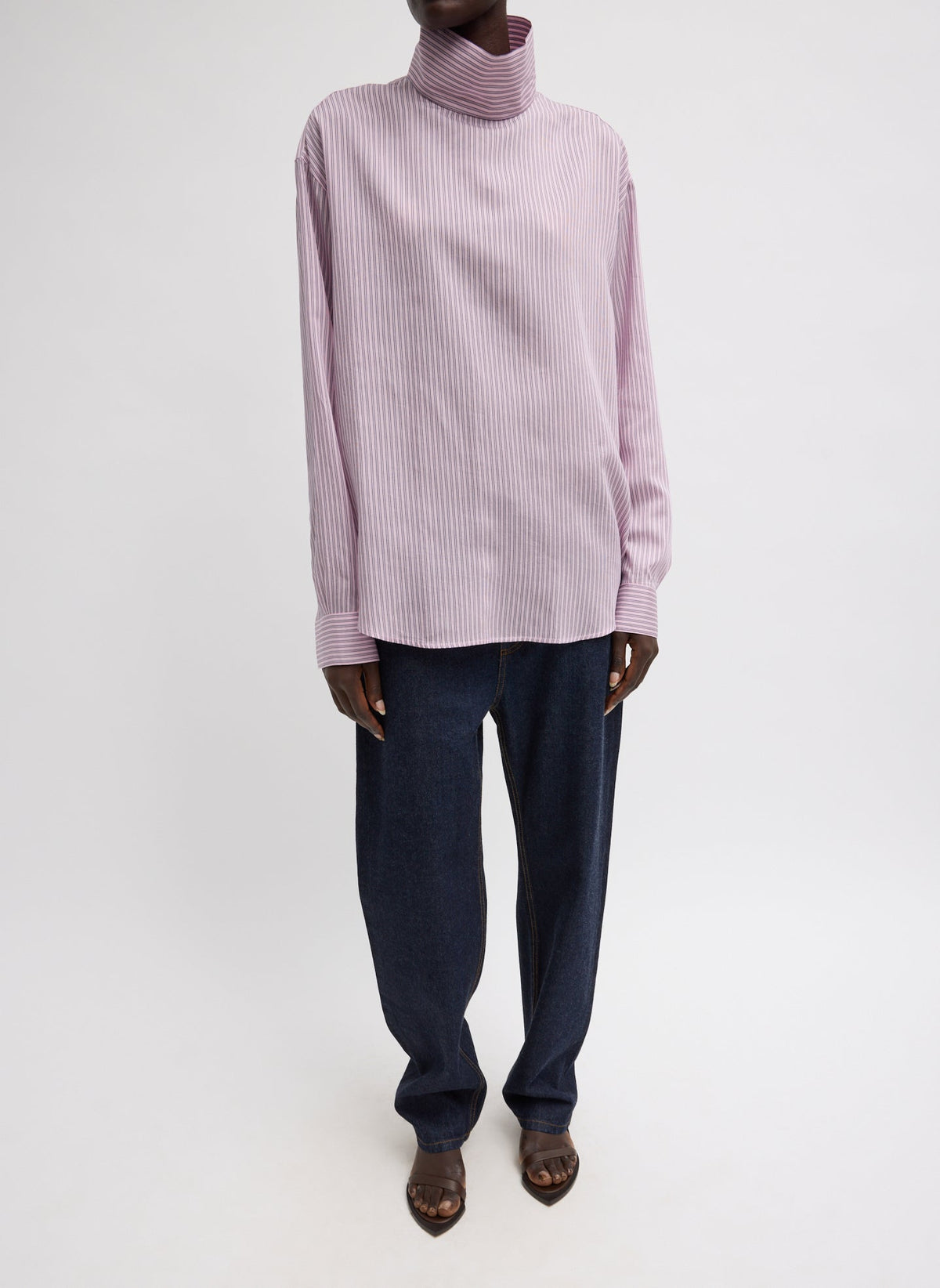 Ultra Light Silk Tencel Striped Funnel Neck Shirt | Tibi Deals