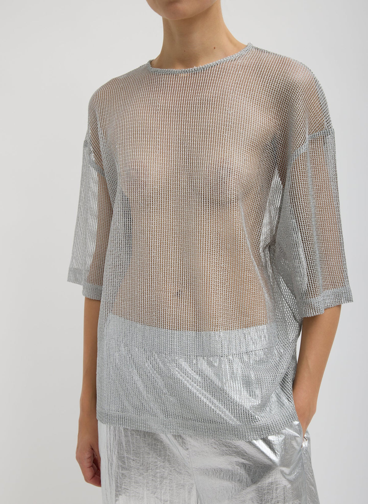 Viscose Metallic Mesh Easy T-Shirt | Tibi New
