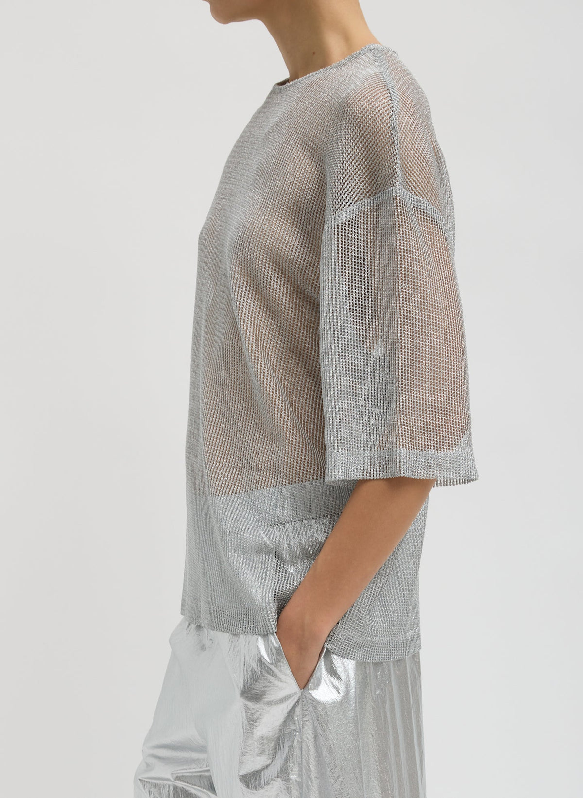 Viscose Metallic Mesh Easy T-Shirt | Tibi New