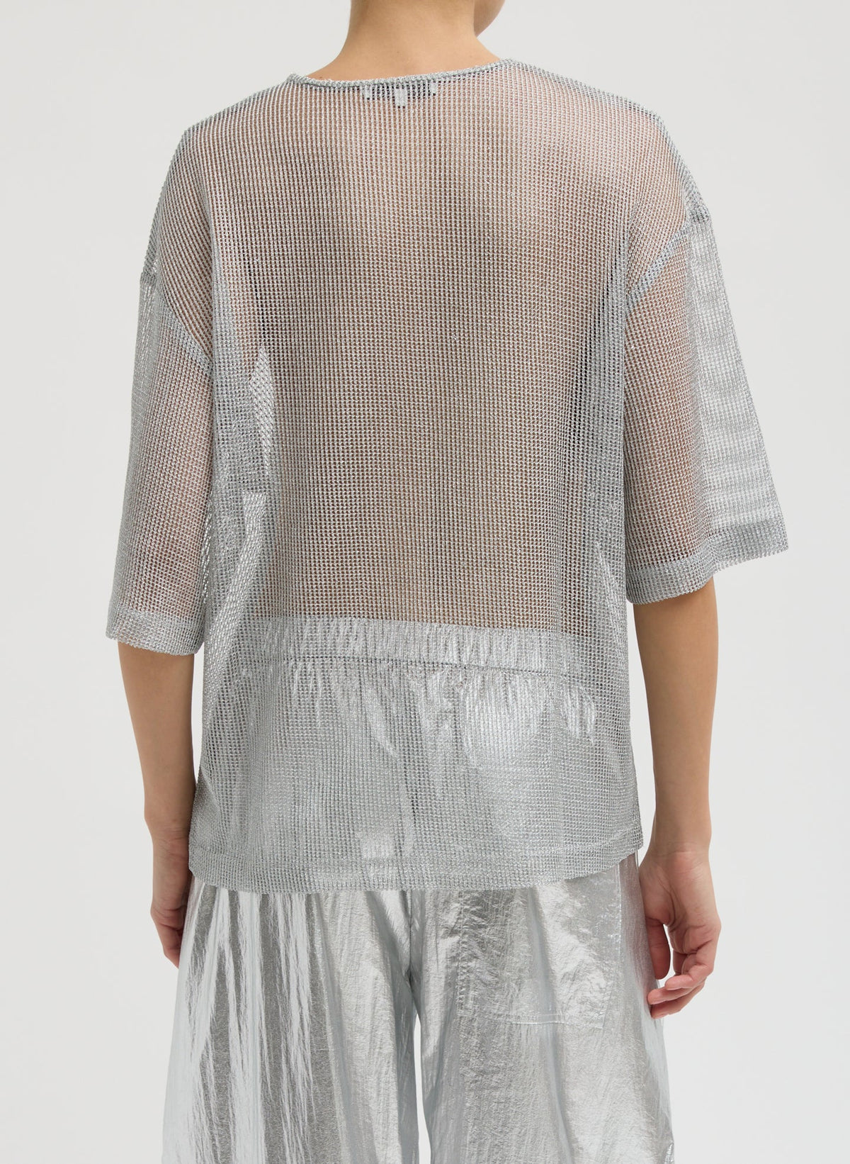 Viscose Metallic Mesh Easy T-Shirt | Tibi New