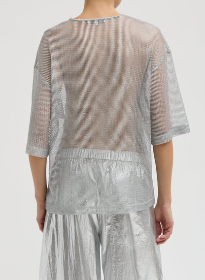 Viscose Metallic Mesh Easy T-Shirt | Tibi New
