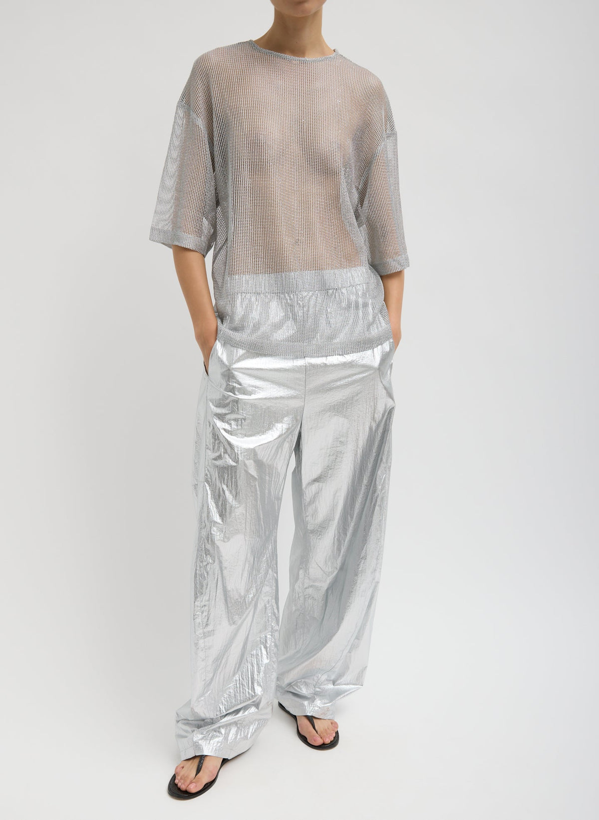 Viscose Metallic Mesh Easy T-Shirt | Tibi New