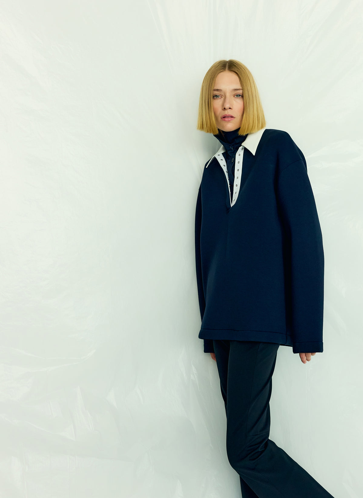 Bonded Viscose Sculpted Polo | Tibi Signature