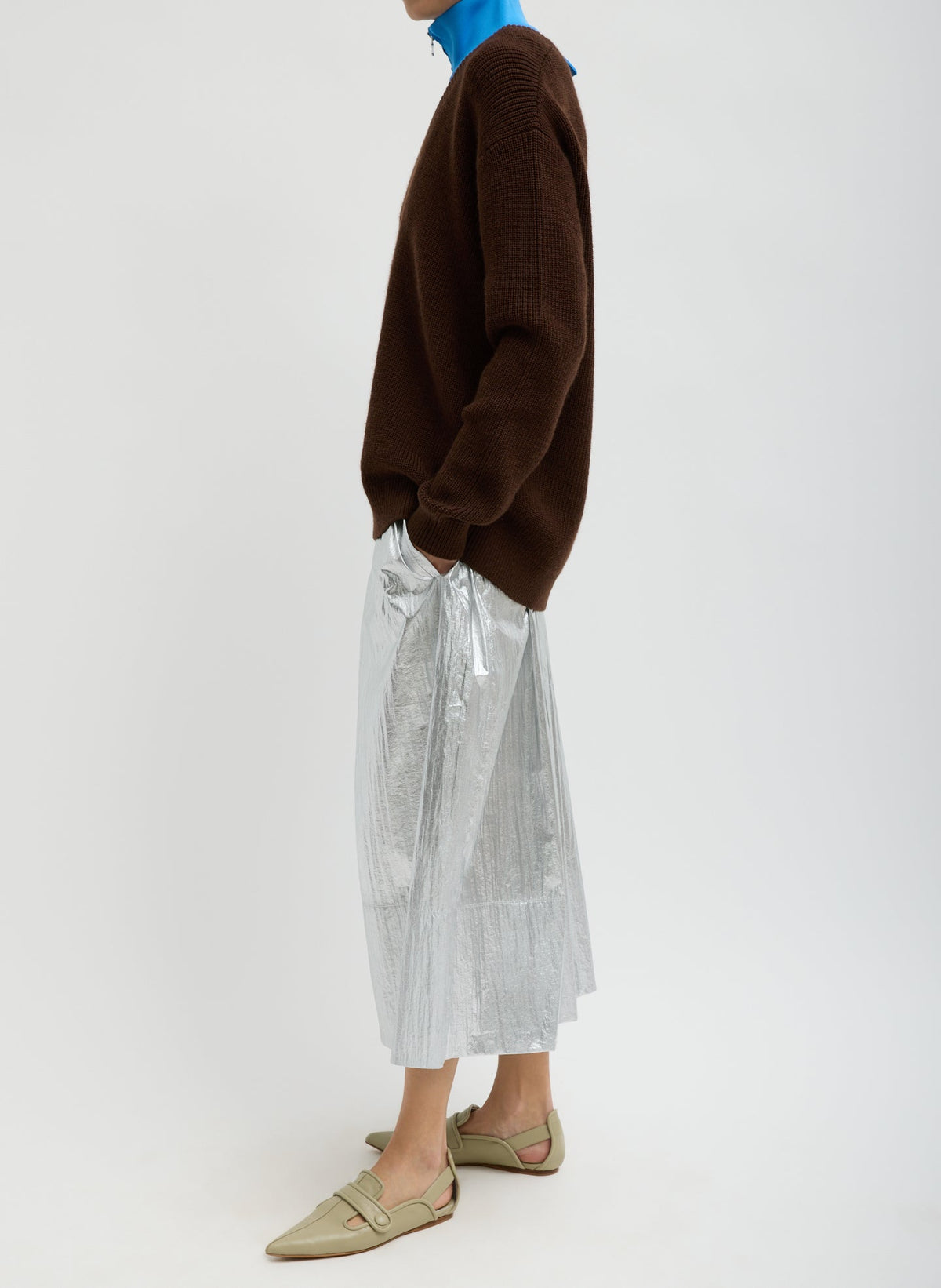 Silver Metallic Nylon Pull On Full Skirt | Tibi Discount