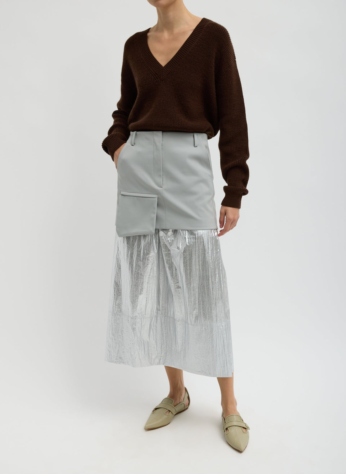 Silver Metallic Nylon Pull On Full Skirt | Tibi Discount