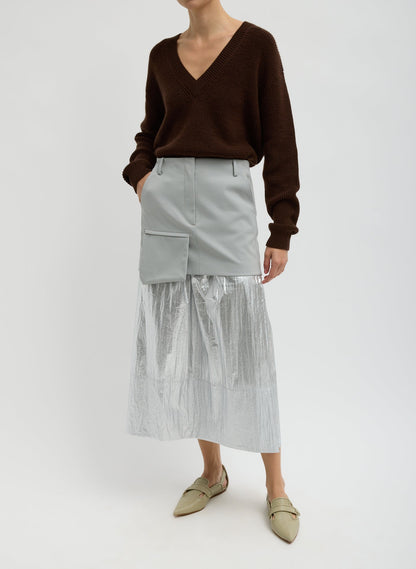 Silver Metallic Nylon Pull On Full Skirt | Tibi Discount