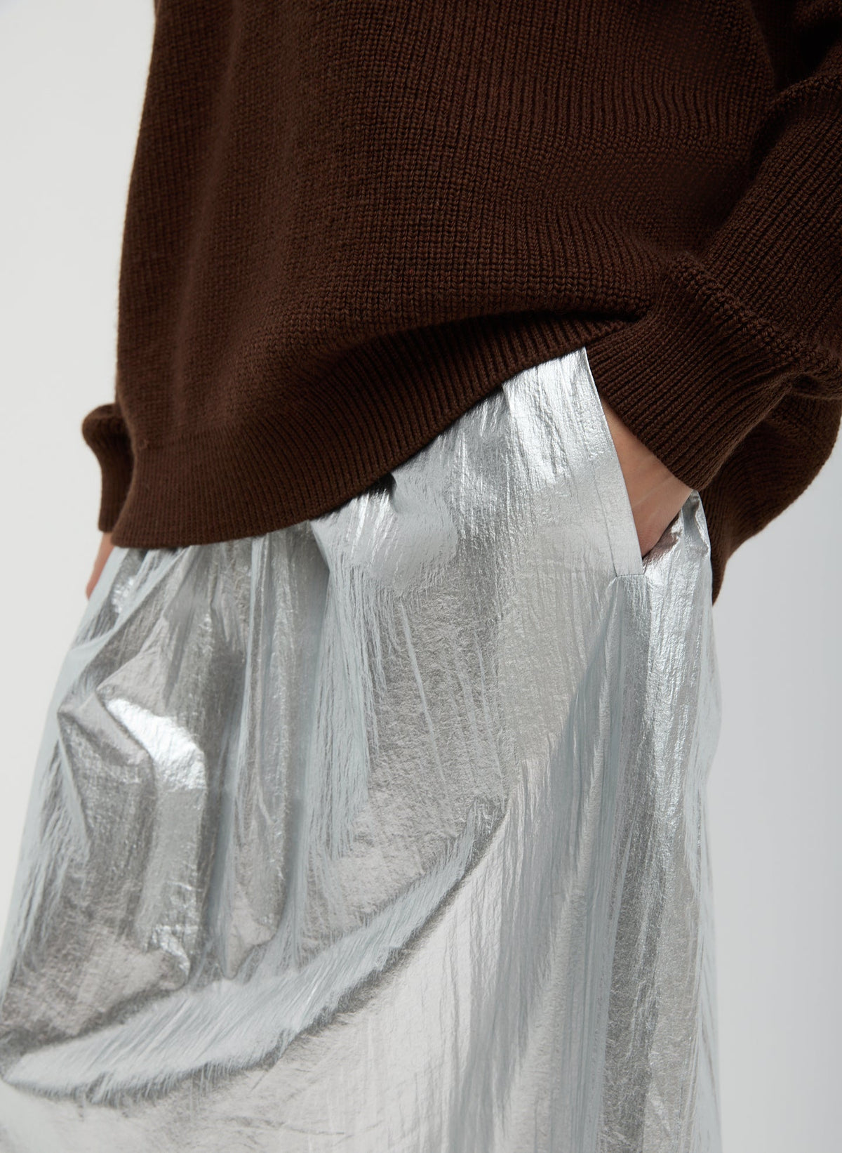 Silver Metallic Nylon Pull On Full Skirt | Tibi Discount