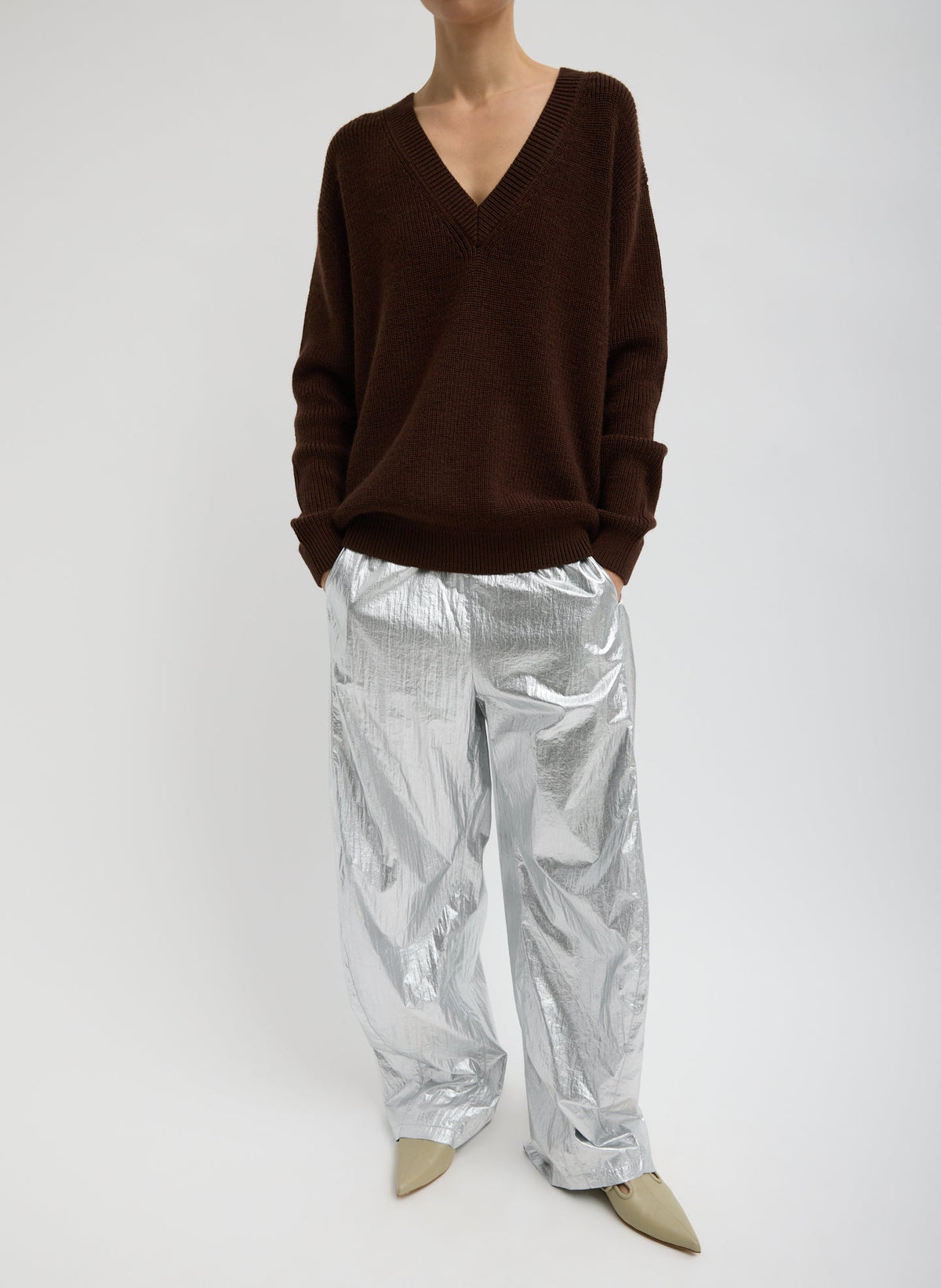 Silver Metallic Nylon Winslow Pant | Tibi Recommended